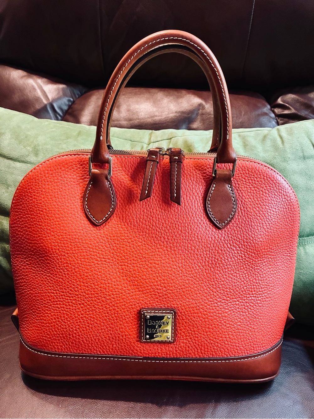 Dooney & Bourke Zip Zip Orange Pebbled Leather Satchel